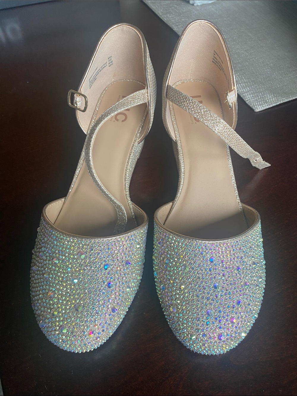 INC International Concepts Champagne Crystal-Embellished Mary Jane Flats